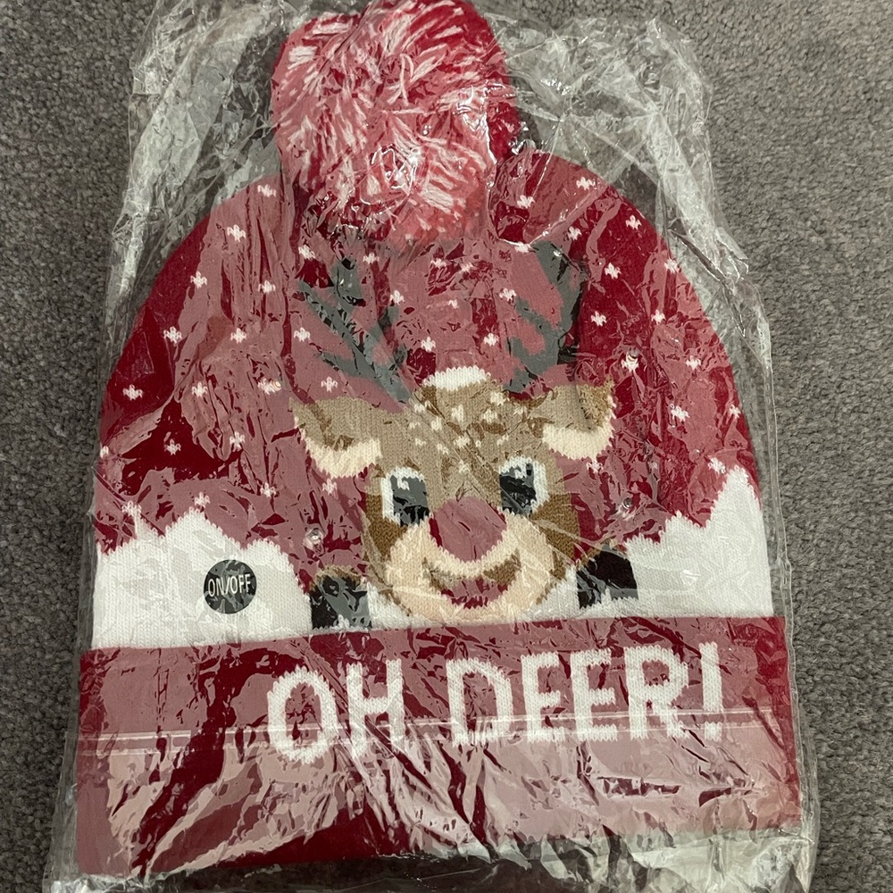 Red 'Oh Deer' Reindeer Beanie